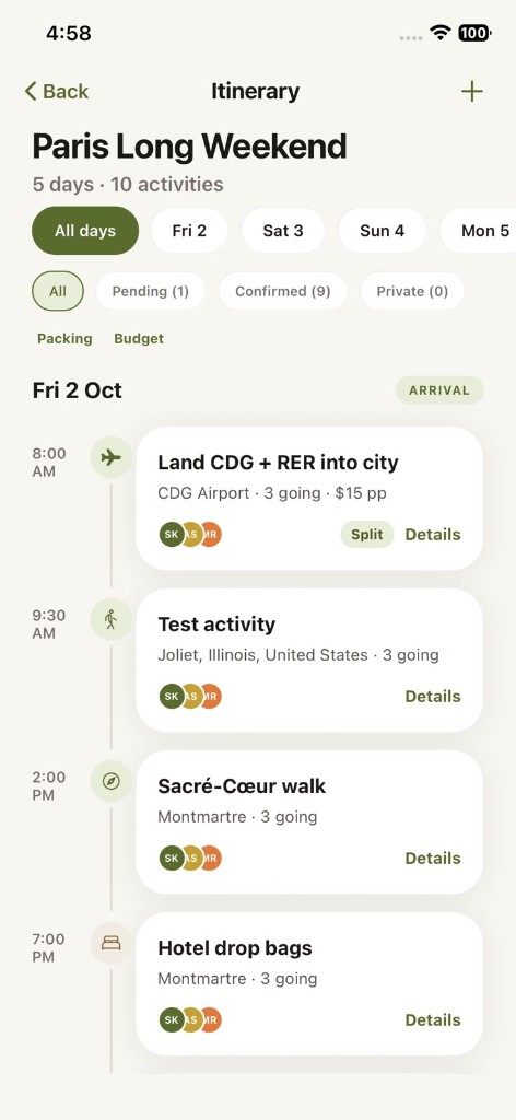 Paris itinerary timeline for Friday arrival day